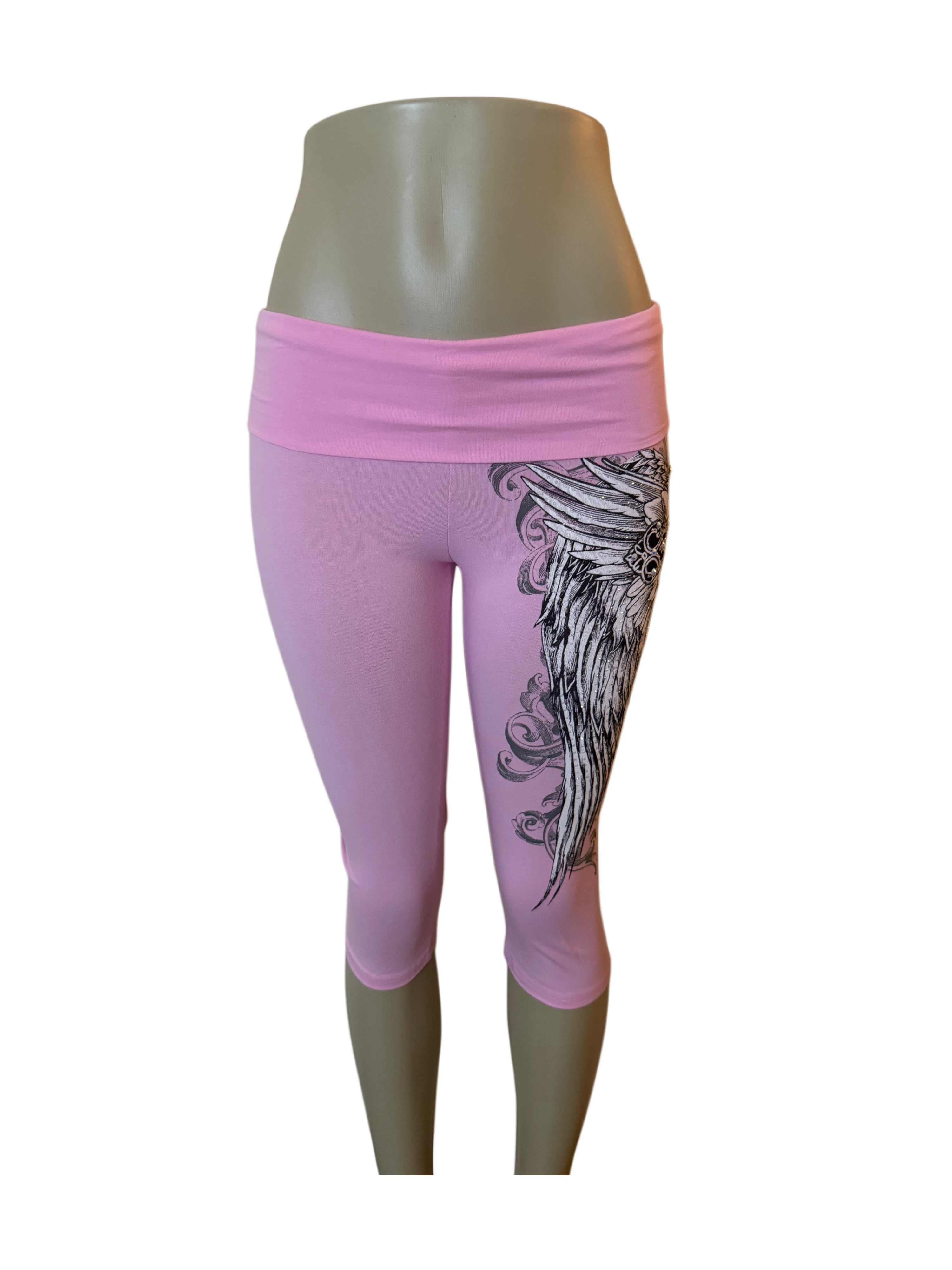 Angel Wing Cross Foldover Capri Leggings