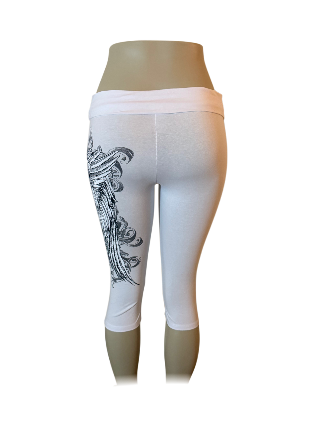 Angel Wing Cross Foldover Capri Leggings