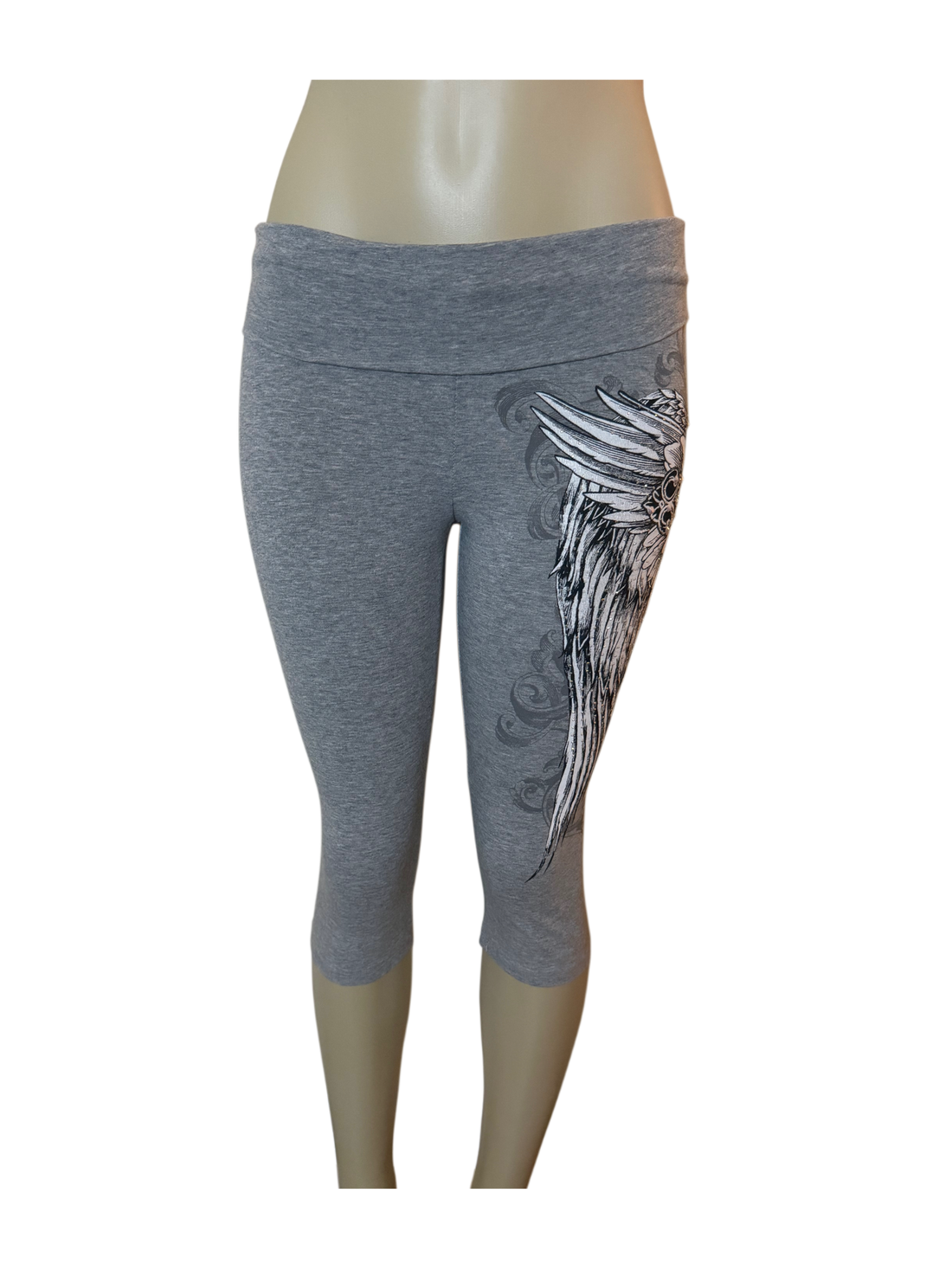 Angel Wing Cross Foldover Capri Leggings