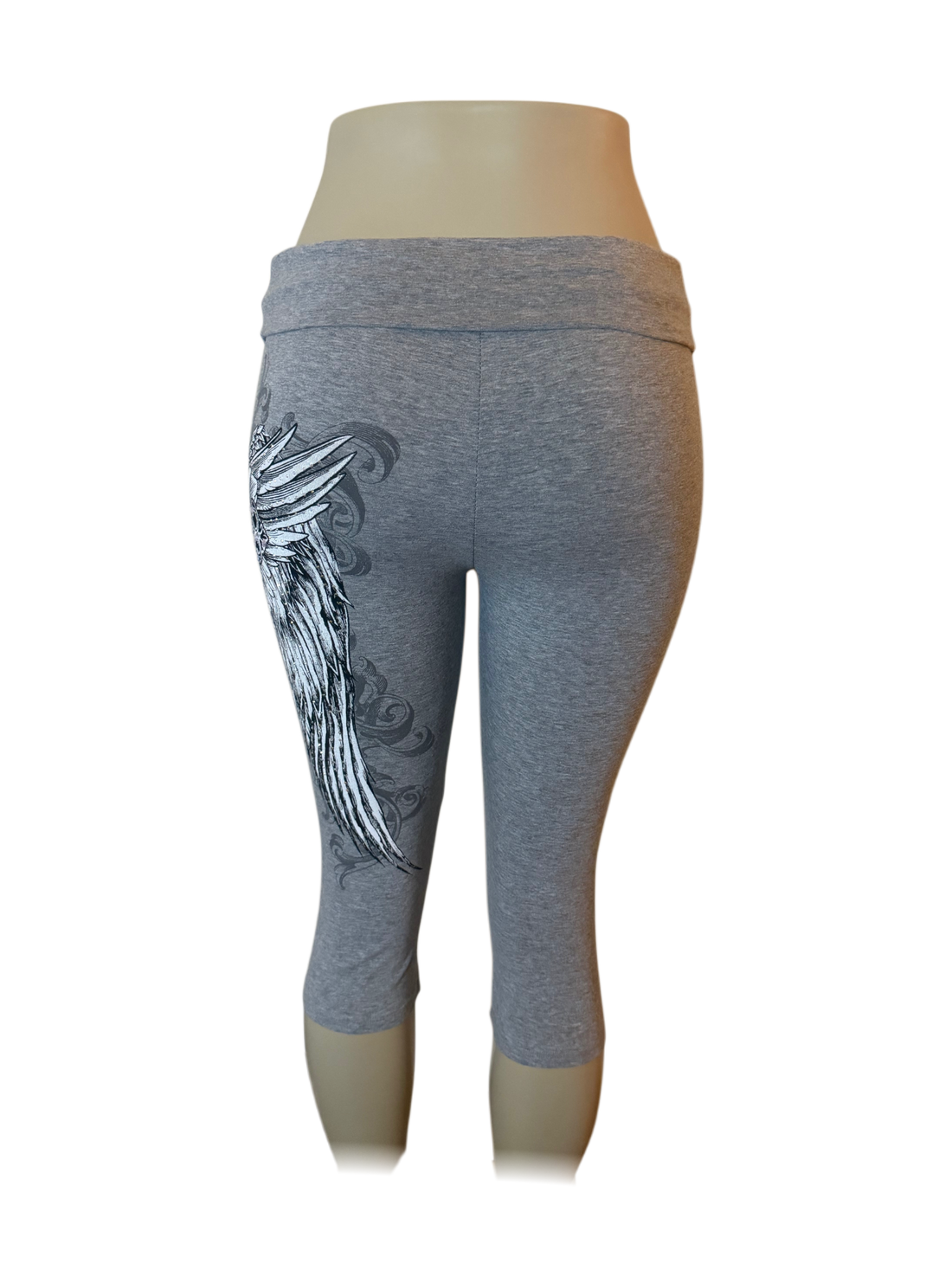 Angel Wing Cross Foldover Capri Leggings