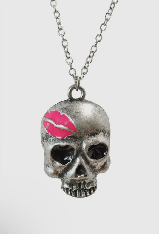 Pink Kiss Skull Necklace
