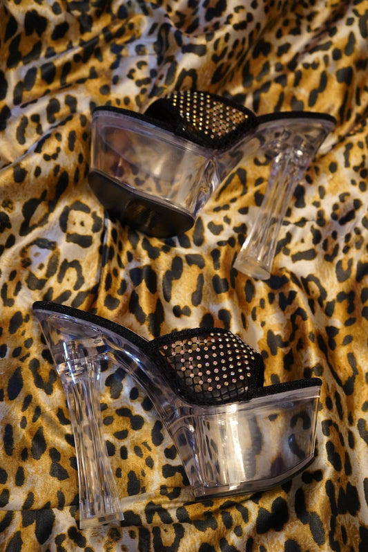 2000s black fishnet heels