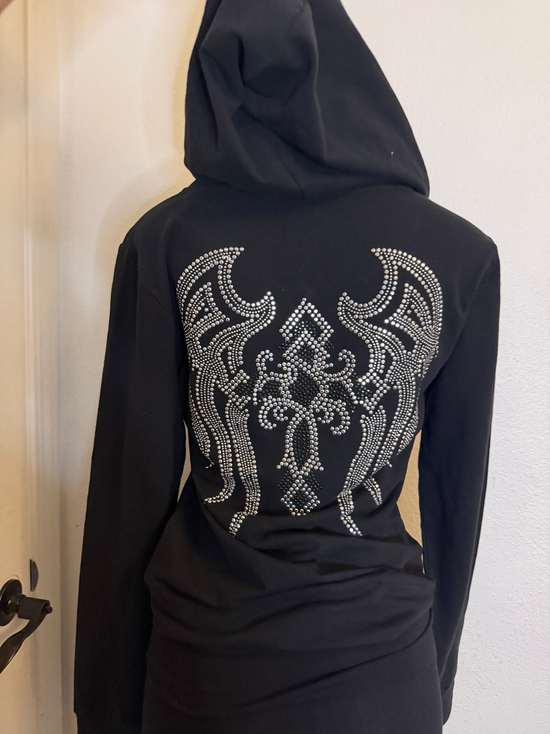 Rhinestone cross zip up