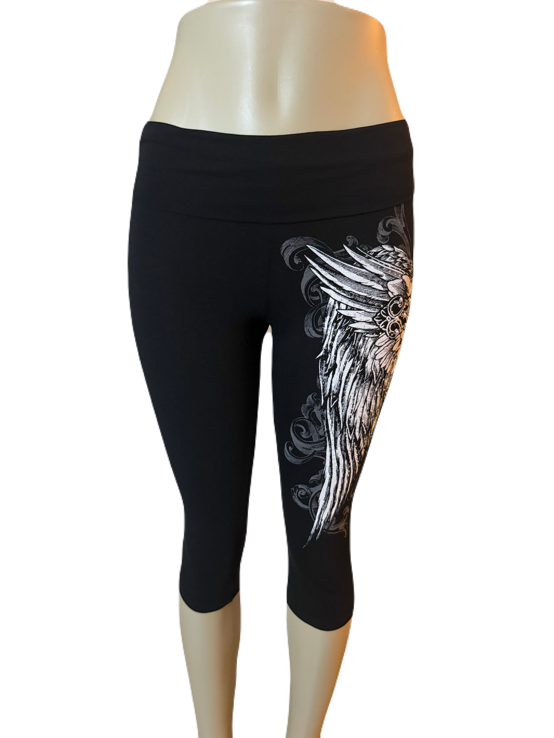 Angel Wing Cross Foldover Capri Leggings