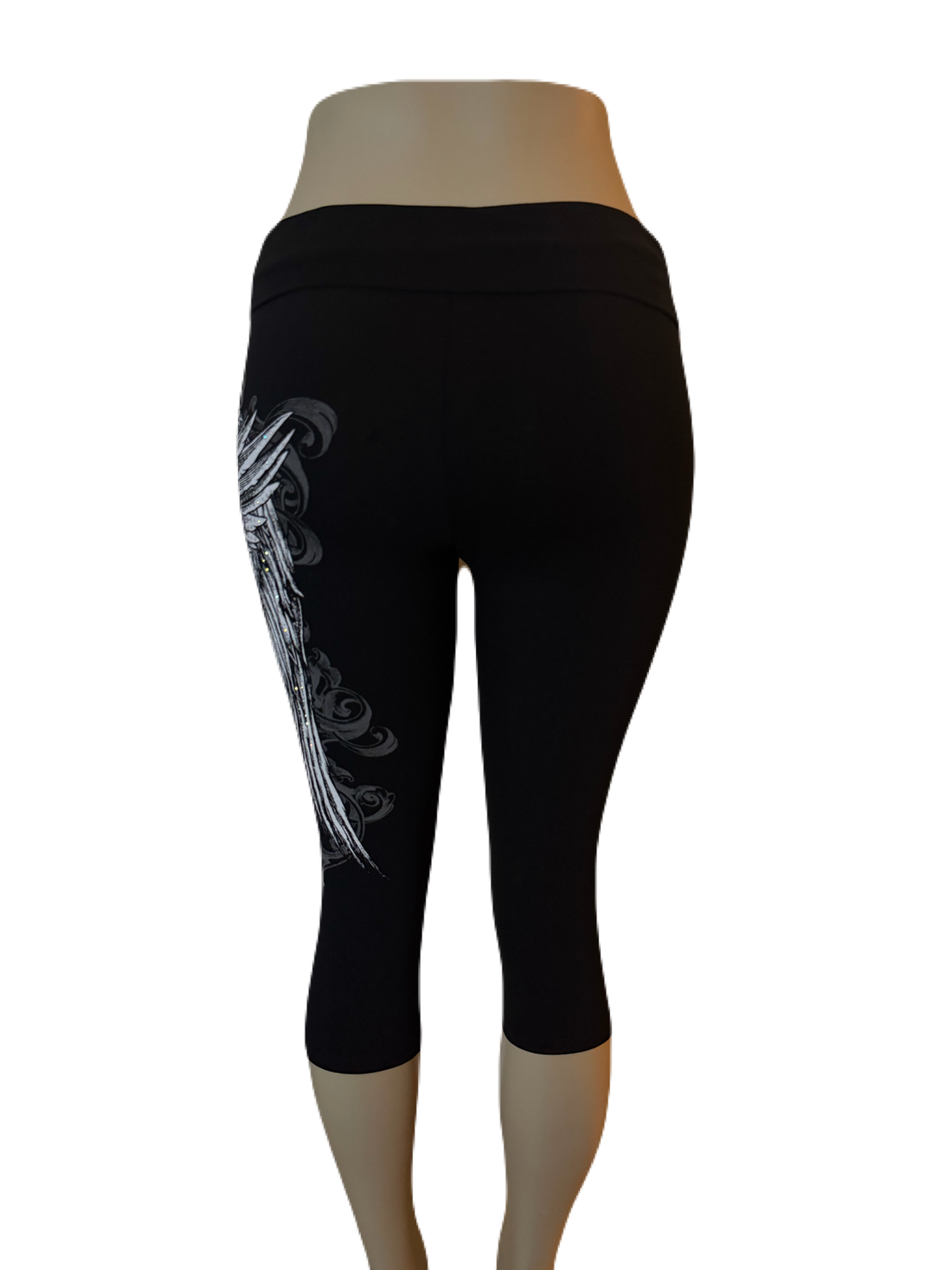 Angel Wing Cross Foldover Capri Leggings