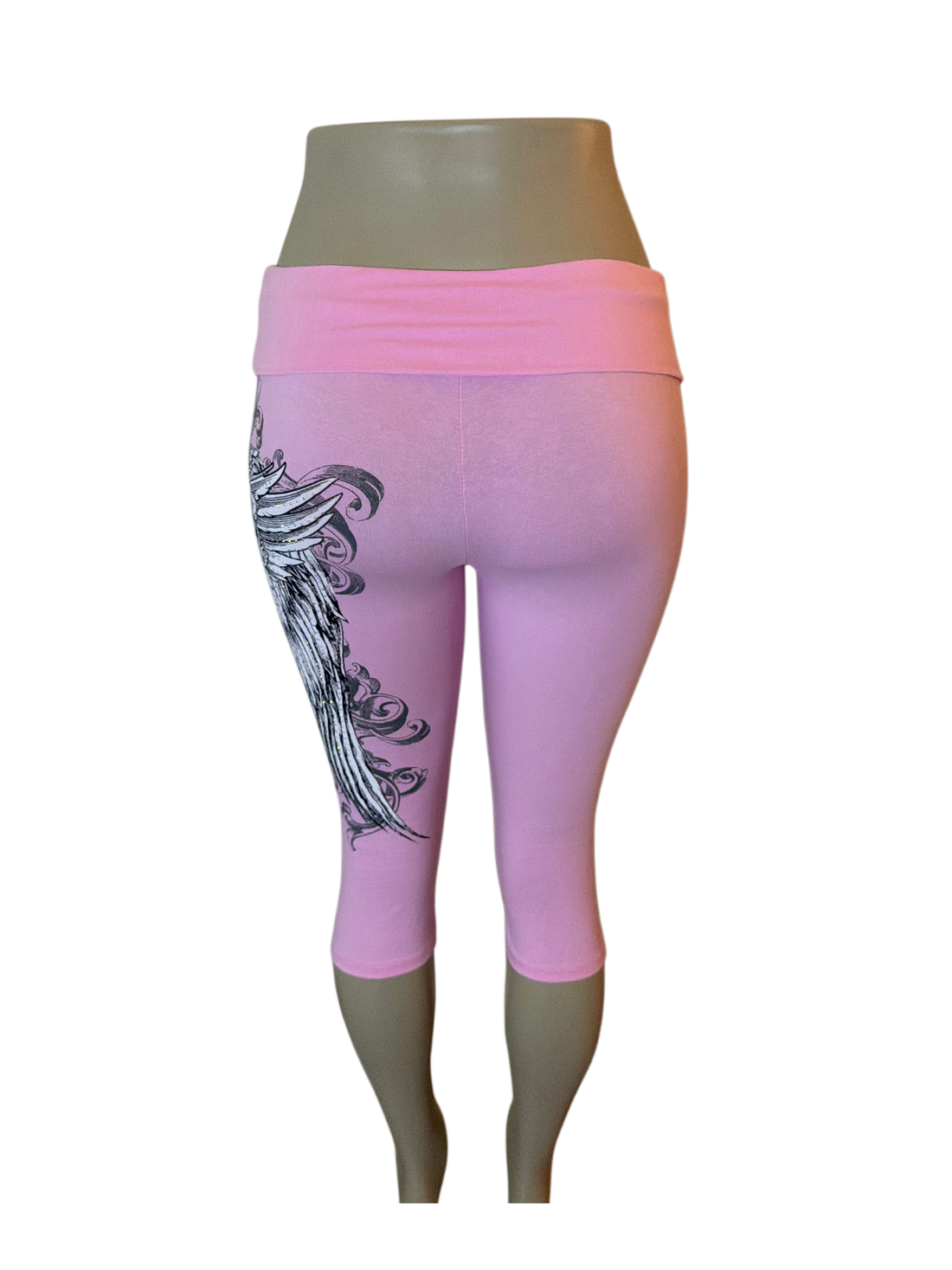 Angel Wing Cross Foldover Capri Leggings