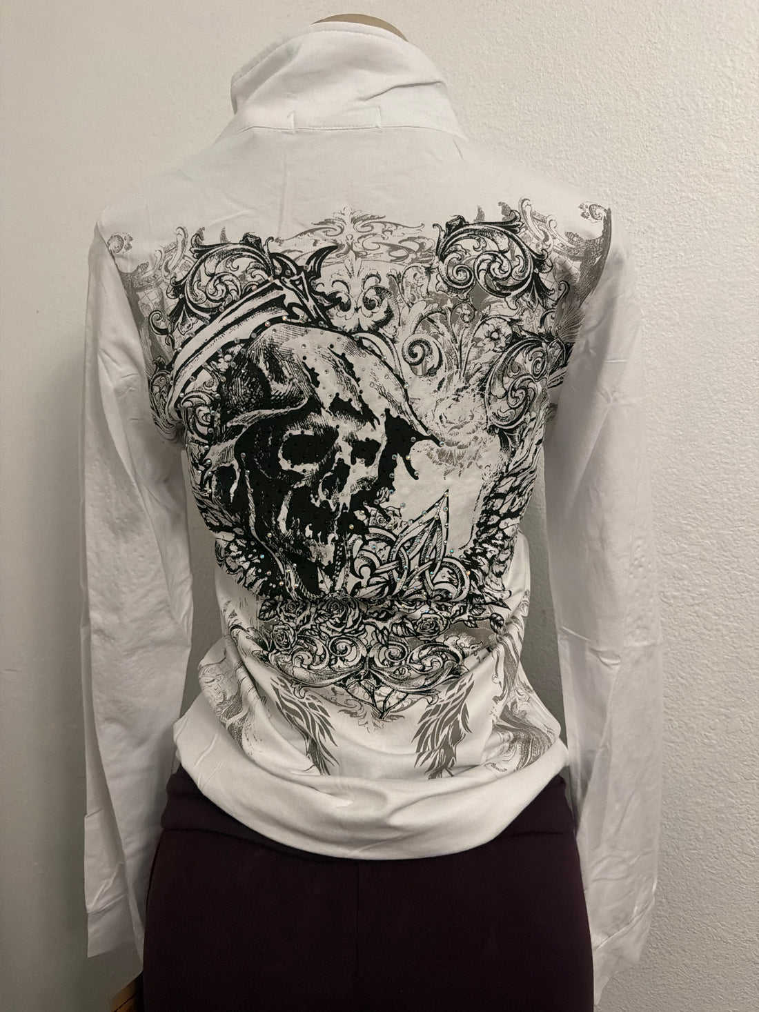 Rhinestone skull zip up