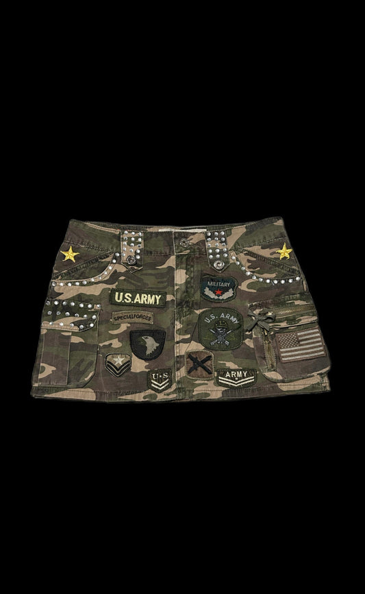 Mini army rhinestone skirt